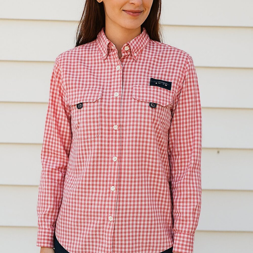 Simply Southern Pink Gingham Button-Up Shirt | Size Small